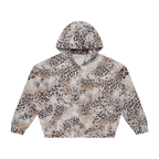 Felpa con cappuccio unisex vintage effetto slavato con stampa leopardata e zip integrale
