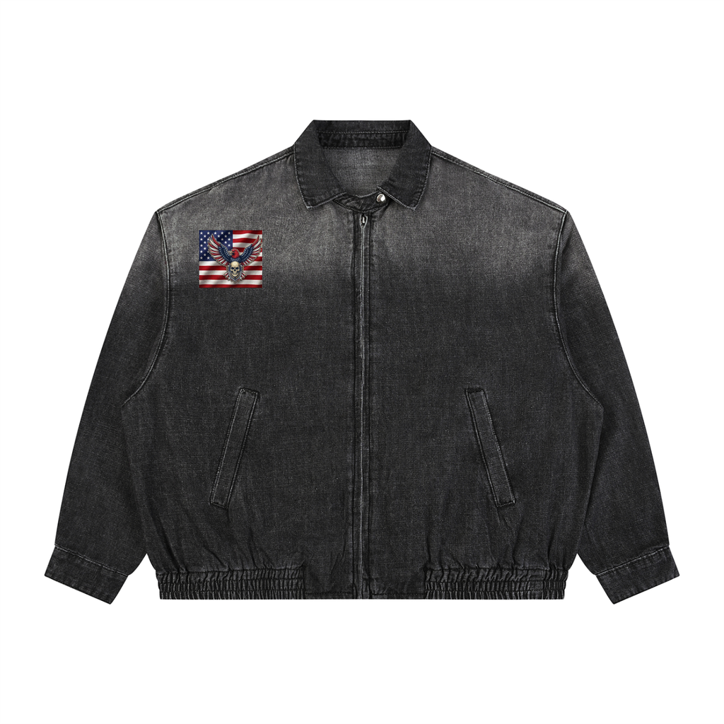 Unisex Vintage Wash Full-Zip Denim Jacket