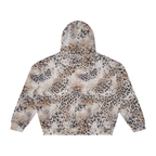 Felpa con cappuccio unisex vintage effetto slavato con stampa leopardata e zip integrale