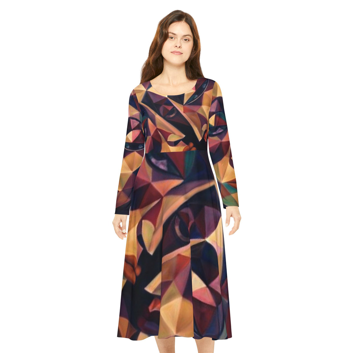 Abstract Geometric Long Sleeve Unique Dress — "No More Stolen Sisters!" #mmiwg Collection