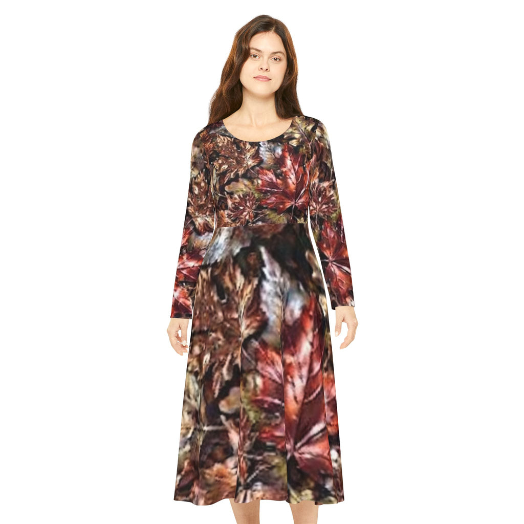 Autumn Leaves Long Sleeve Fall Colours Dress - "No More Stolen Sisters!" #mmiwg Collection