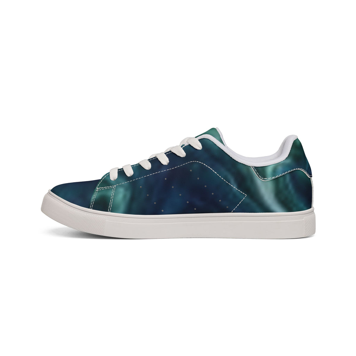 Men's Low-Top Leather Sneakers — Teal Marble Swirl Casual Shoes
