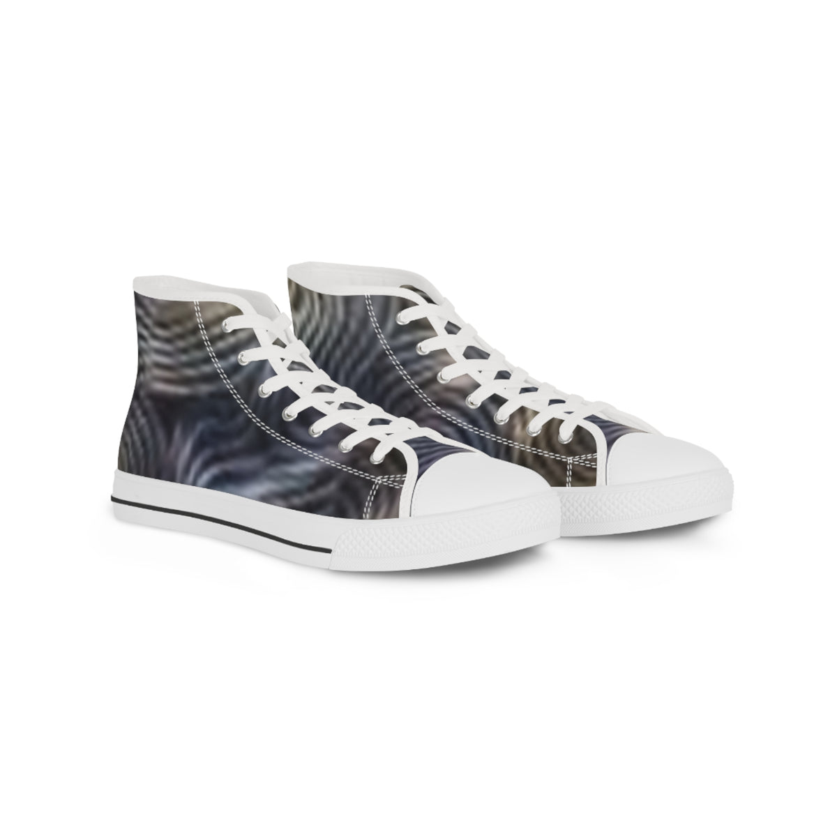 High Top Sneakers — Monochrome Wave Pattern Men’s Canvas Shoes