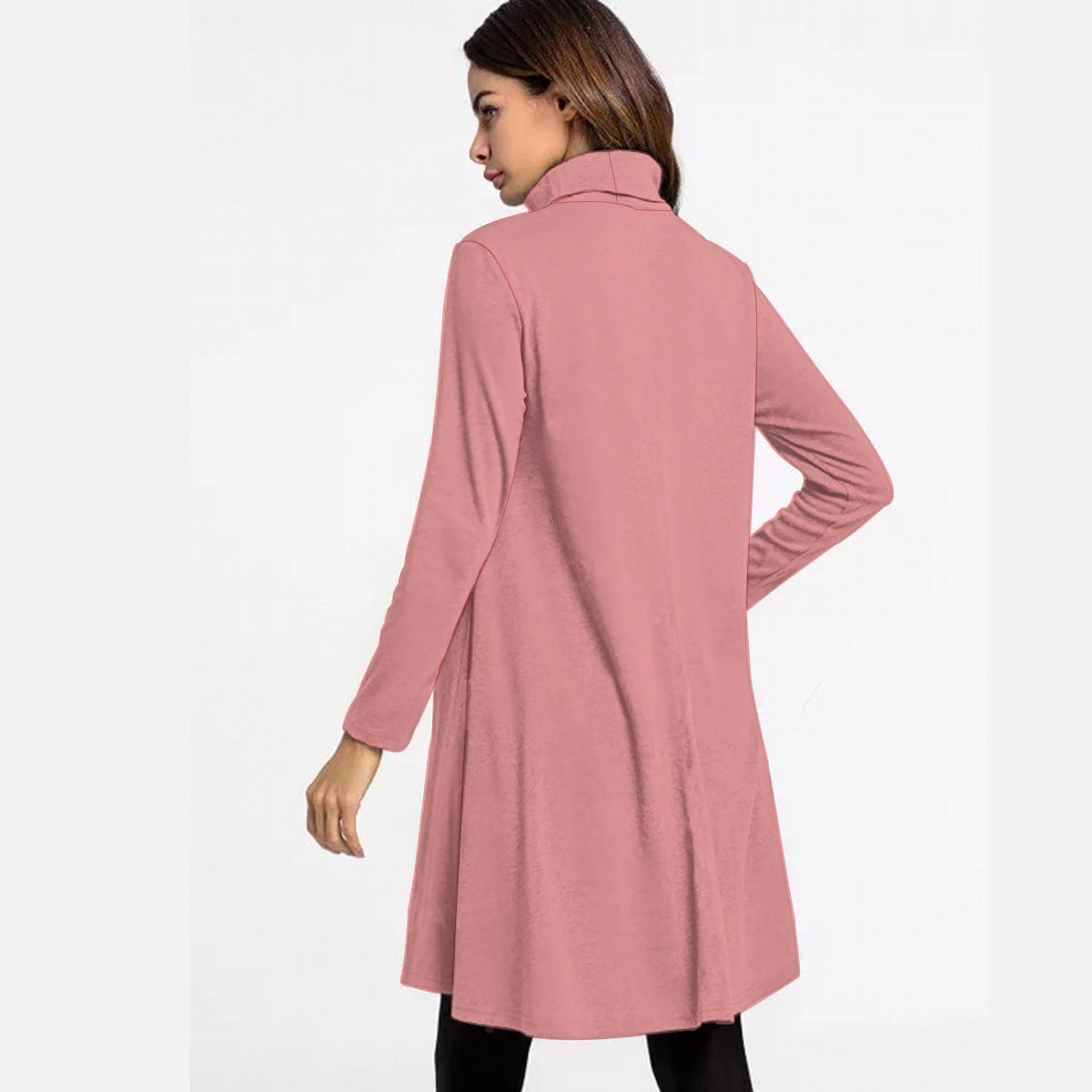 Abito da donna a collo alto e maniche lunghe con stampa all-over