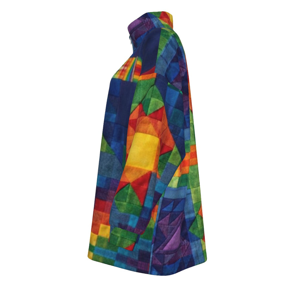 ARTFULL EXPRESSIONZCOAT OF MANY COLORS COLLECTION Unisex Borg Fleece Coat Zipper Closure(Plus Size)