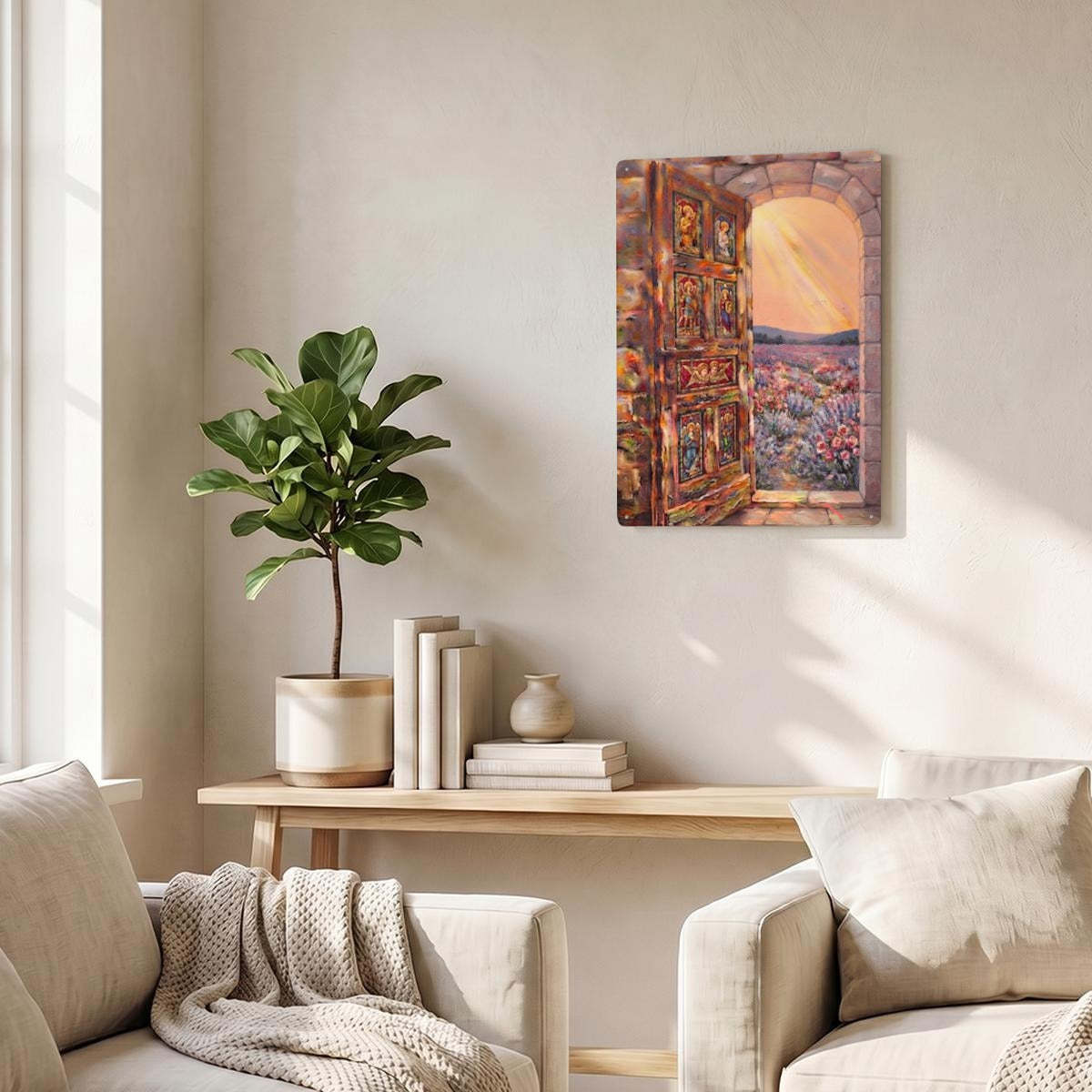 Light Through An Open Door Thickened Rectangular Iron Wall Painting Printed in Canada
