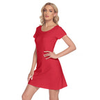 Abito da donna a maniche corte con girocollo e stampa all-over