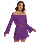 All-Over Print Women's Off-shoulder Top And Skirt Set