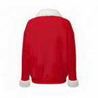 All-Over Print Women's Faux Knit V-Neck Sweater Top with Fur Trim