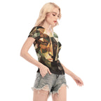 Blusa in mesh da donna a maniche corte con stampa integrale