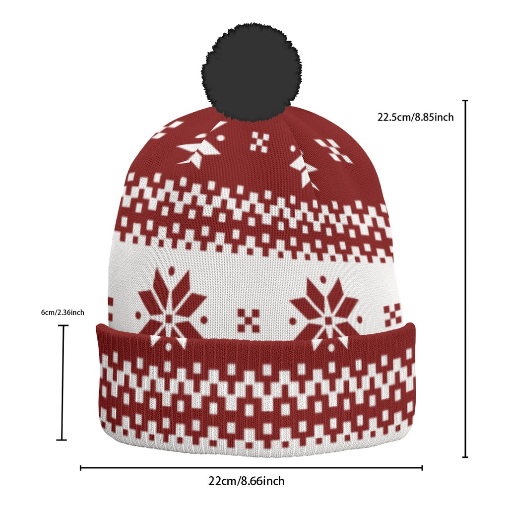 All-Over Print Knitted Hat With Pom-Pom