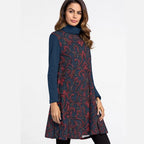 Abito da donna con stampa all-over, collo alto e maniche lunghe