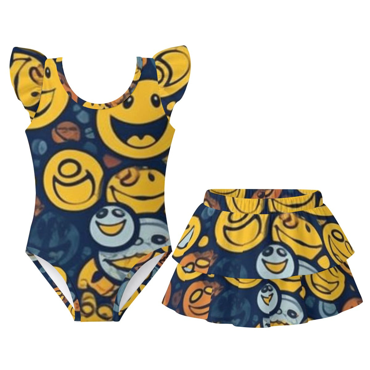 All-Over Print Girls' Ruffle Layered Swim Set