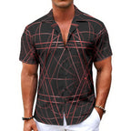 Camicia hawaiana da uomo con stampa all-over e chiusura a bottoni