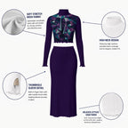 All-Over Print Women's High Neck Skirt Set With Thumb Hole