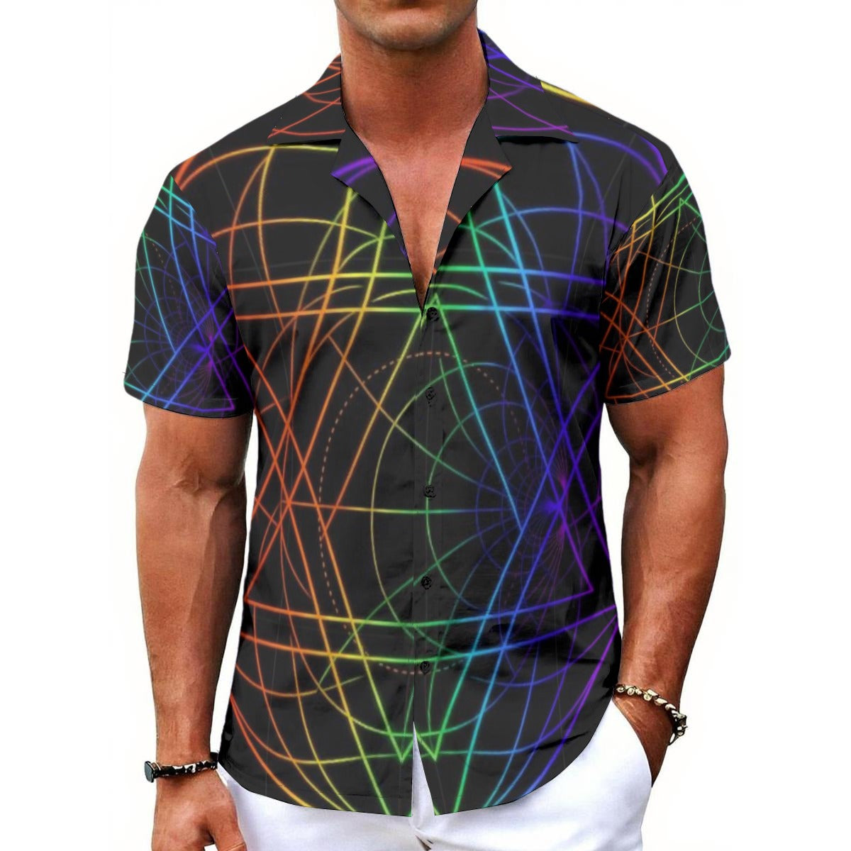 All-Over Print Men's Hawaiian Shirt With Button Closure