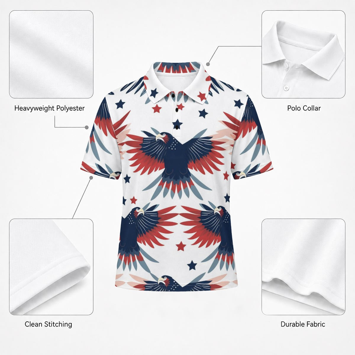 Polo da uomo in poliestere pesante con stampa all-over|210 g/m²