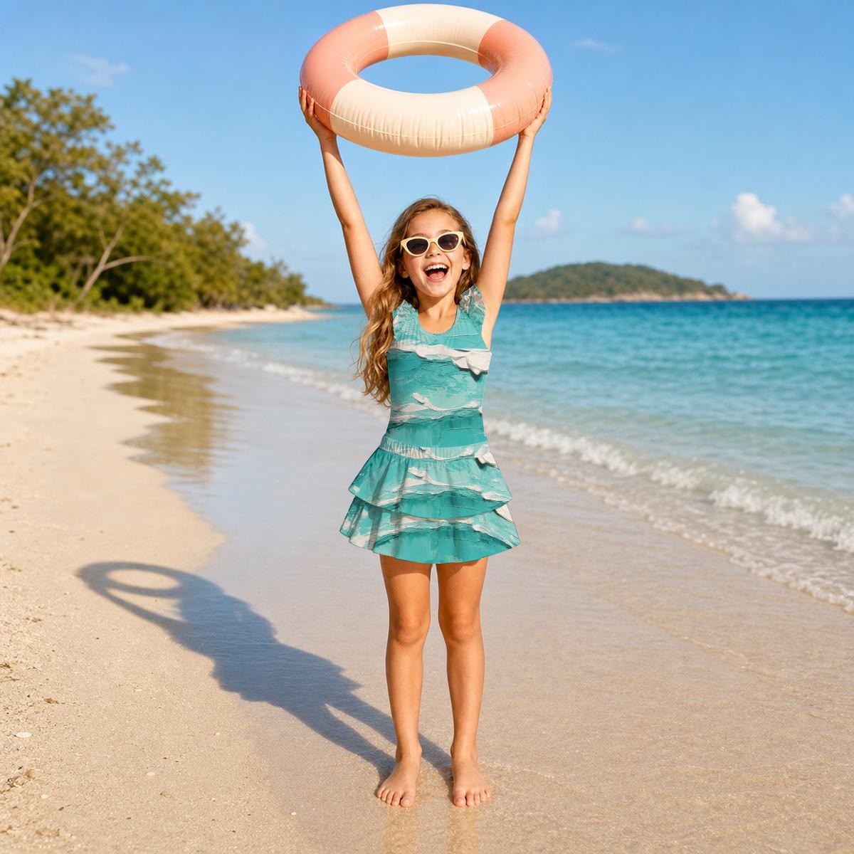 All-Over Print Girls' Ruffle Layered Swim Set