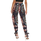 All-Over Print Women's Side Seam Cutout Pants With Bottom Strap