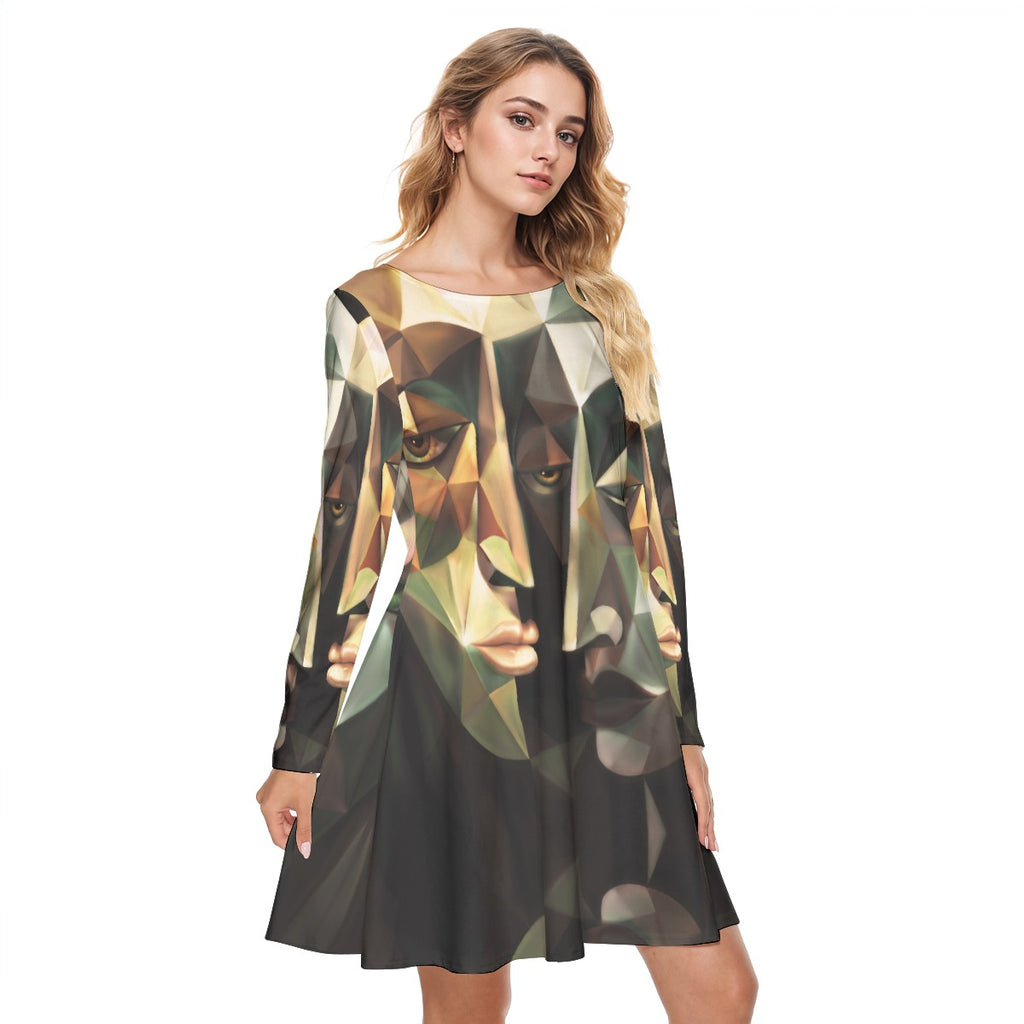 All-Over Print Women's Round Neck Dress|190GSM Cotton