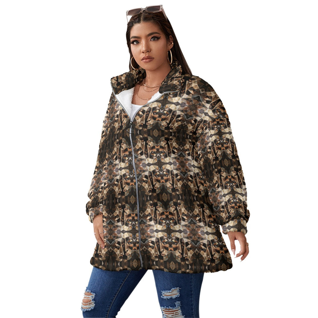 Coat of Many Colors Collection Unisex Borg Fleece Stand-up Collar Coat With Zipper Closure Plus Size