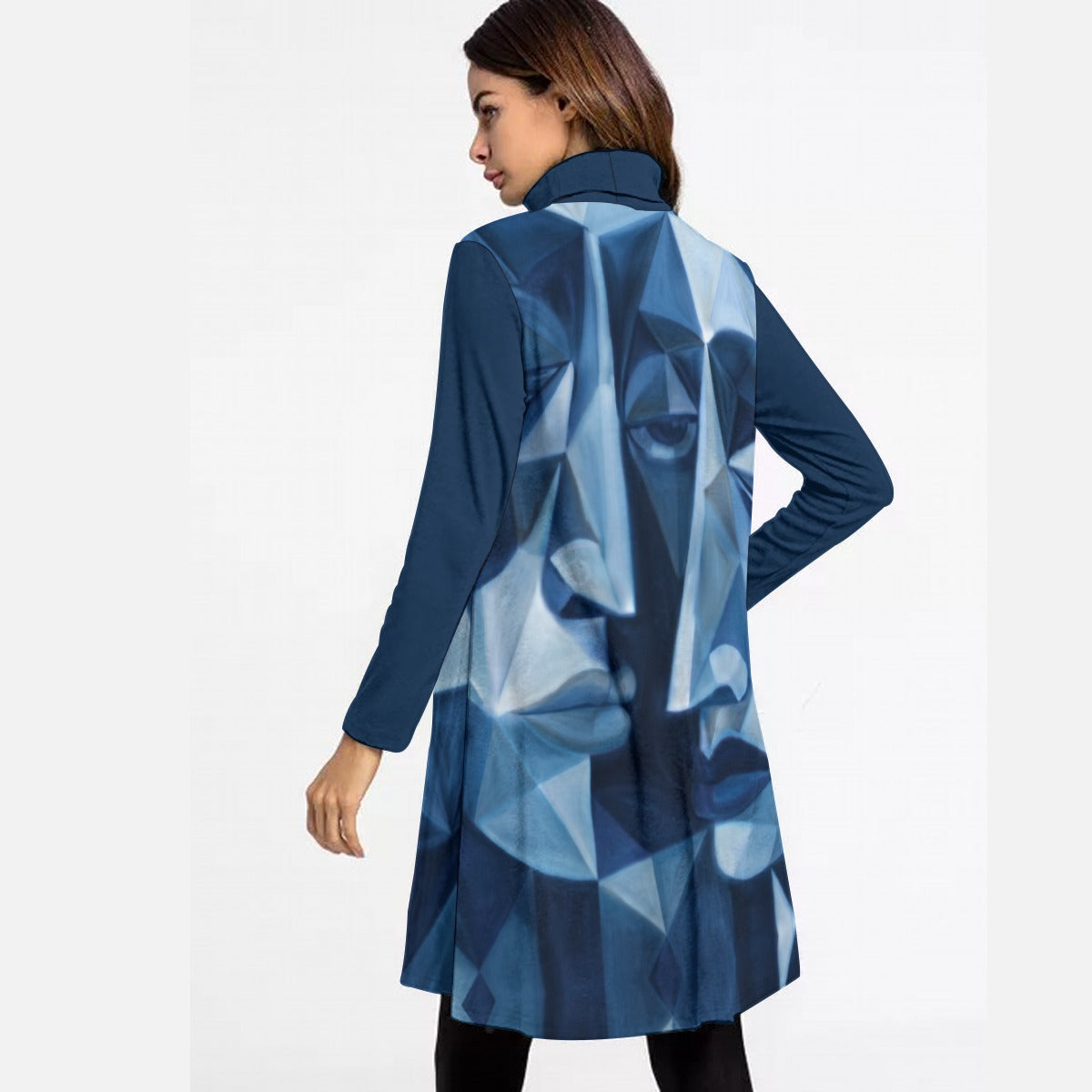 All-Over Print Women's High Neck Dress With Long Sleeve