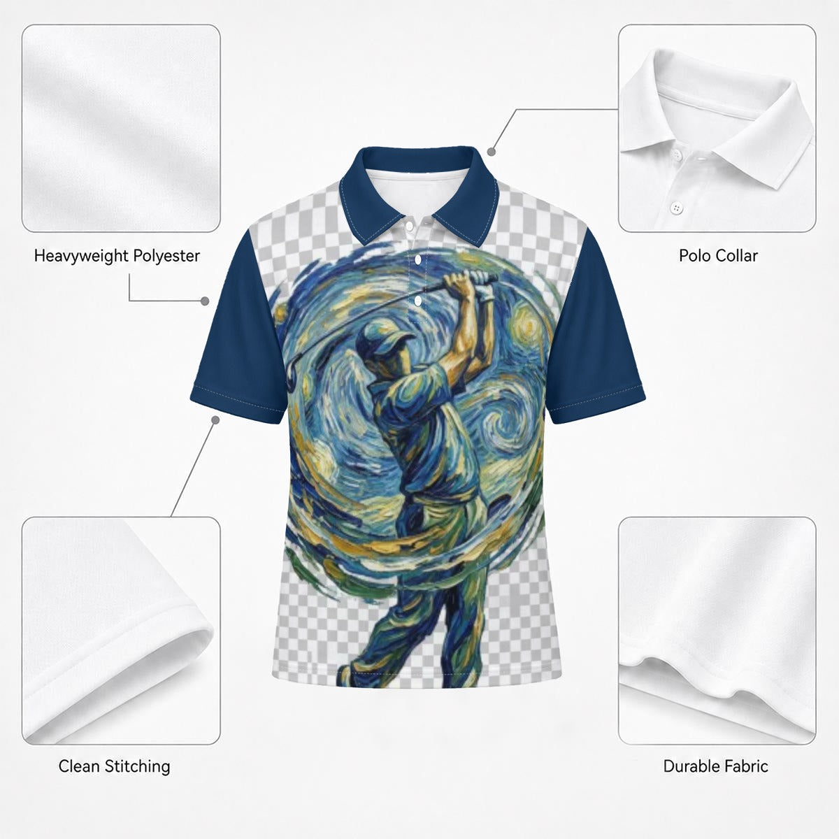Polo da uomo in poliestere pesante con stampa all-over|210 g/m²