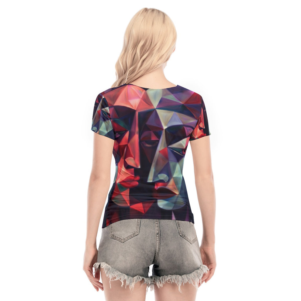 All-Over Print Women's Short Sleeve Mesh Blouse