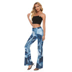 Pantaloni a zampa da donna super elasticizzati con stampa all-over