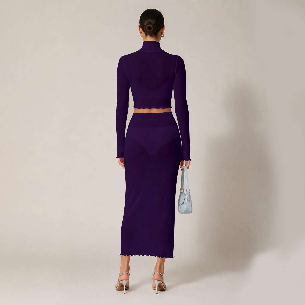 All-Over Print Women's High Neck Skirt Set With Thumb Hole