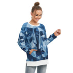 Felpa da donna con stampa all-over, girocollo e spacco laterale