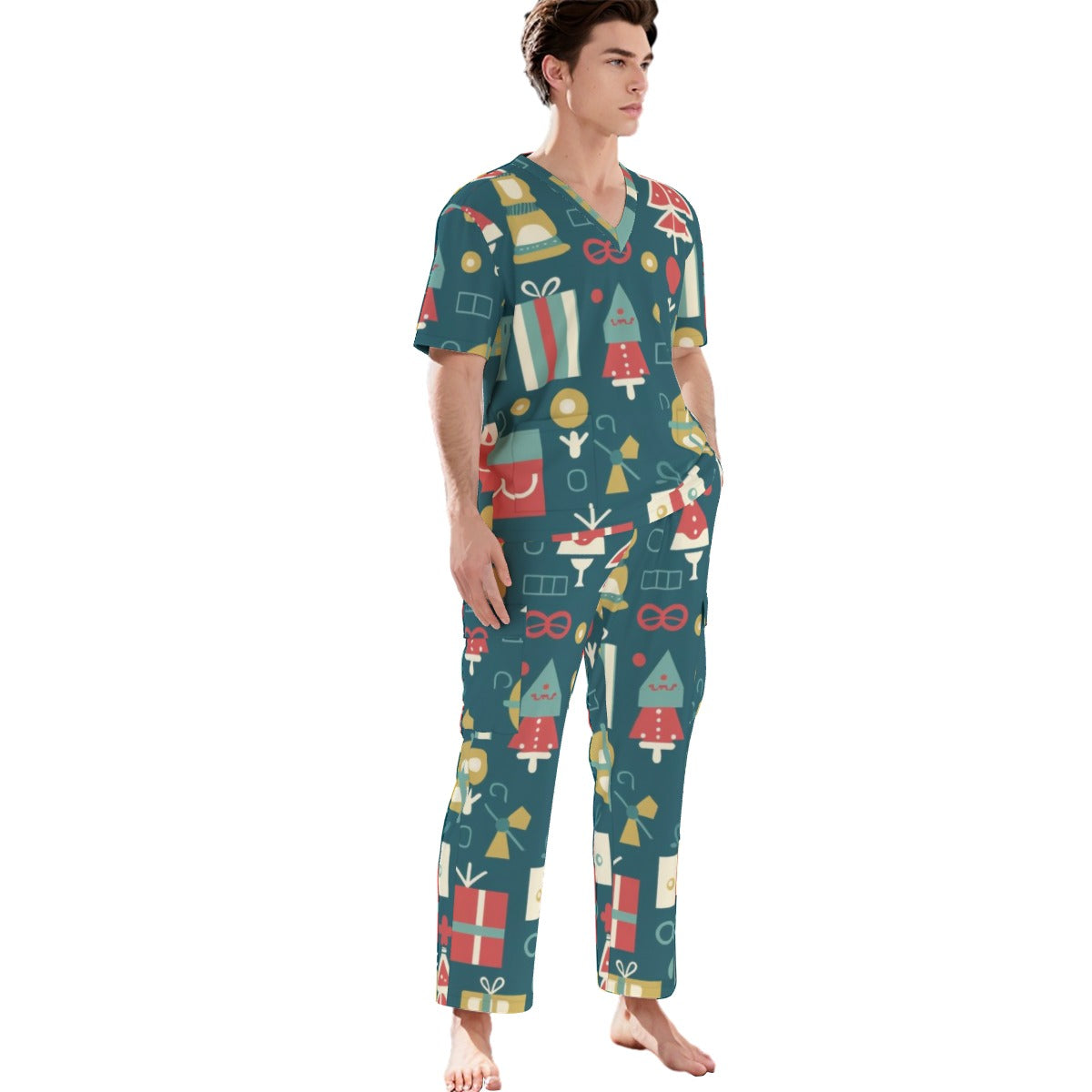 All-Over Print Unisex Scrub Set With Six Pocket