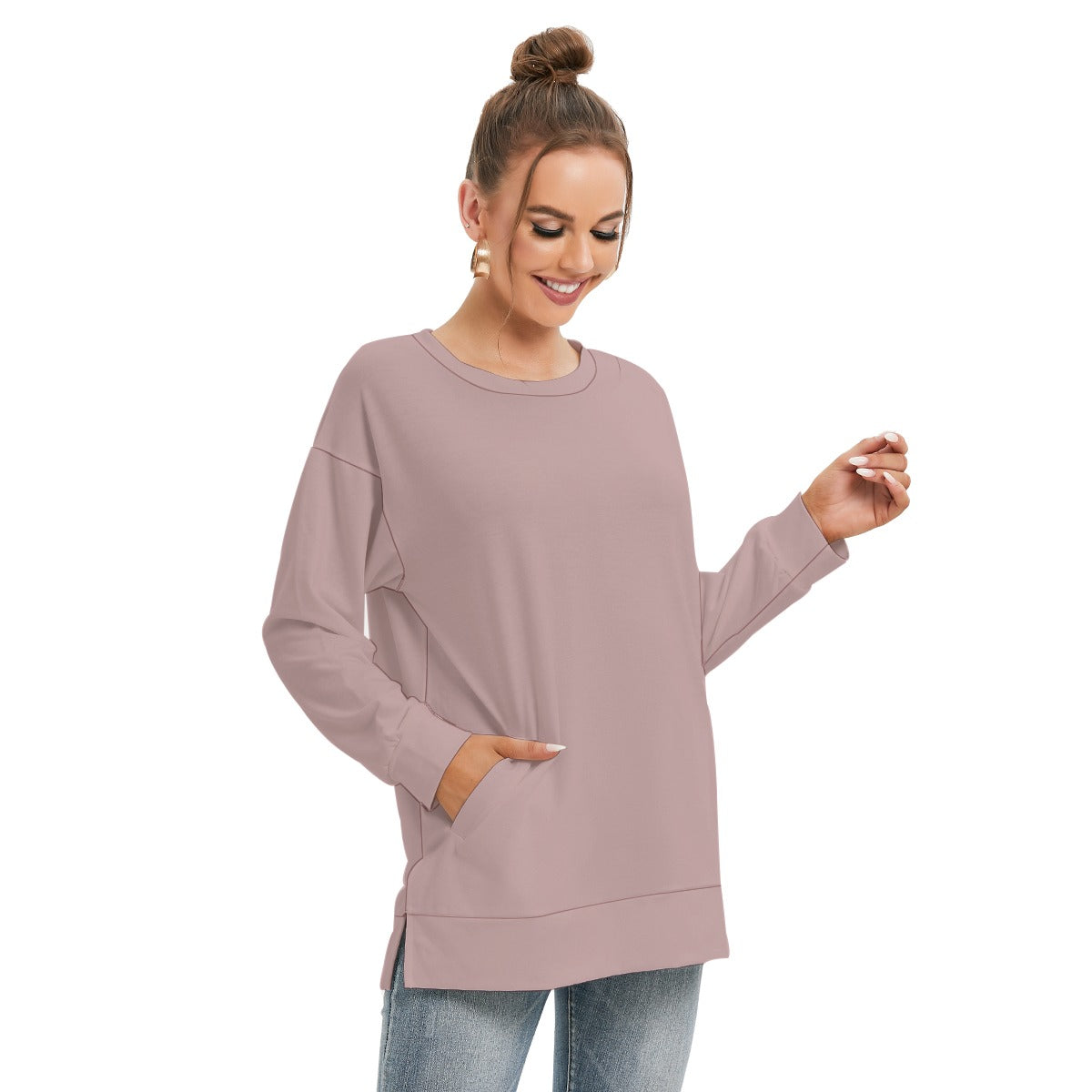 All-Over Print Women's Side Split O-neck Sweatshirt