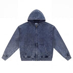 Sweat à capuche zippé en jean délavé pour homme | DTF 380 g/m²
