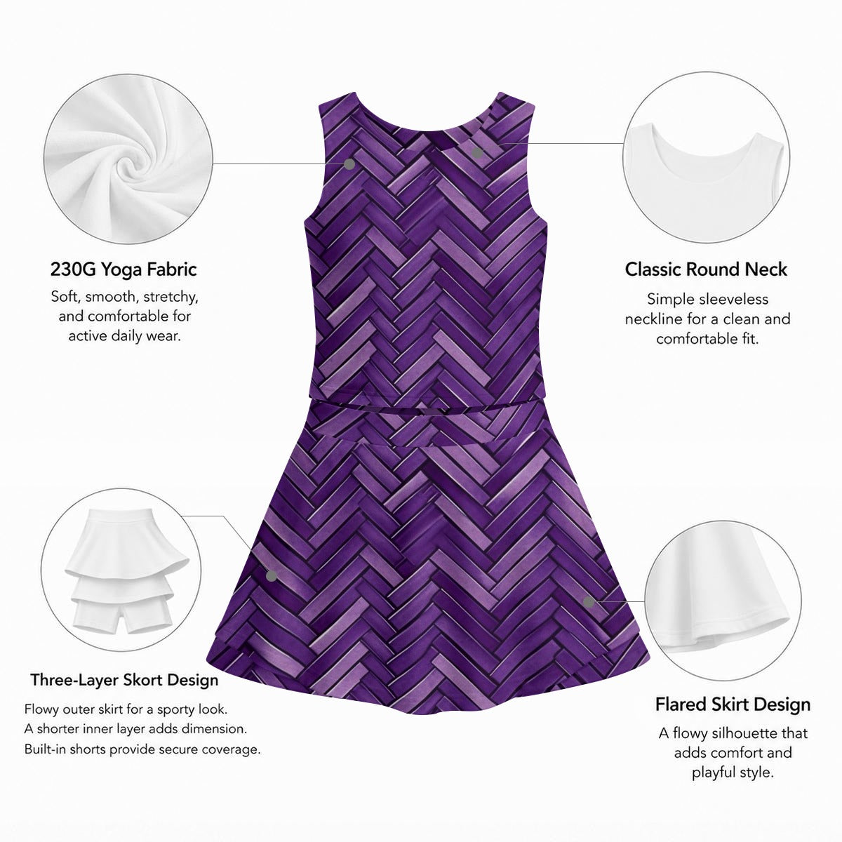 All-Over Print Girl's Sleeveless Double-Layer Sports Skirt Set