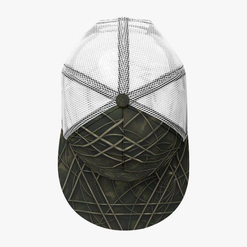 All-Over Print Black Buckle Flat-brimmed Mesh Cap With Box