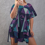 All-Over Print Women's Drop-Shoulder T-Shirt with Side Split and Shorts (Plus Size)