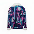 All-Over Print Women's Faux Knit V-Neck Sweater Top with Fur Trim
