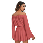 All-Over Print Women's Off-shoulder Top And Skirt Set