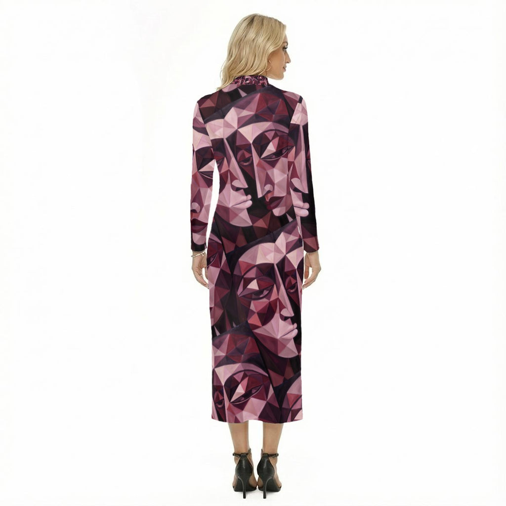 All-Over Print Women's Hip Dress With Black Zipper