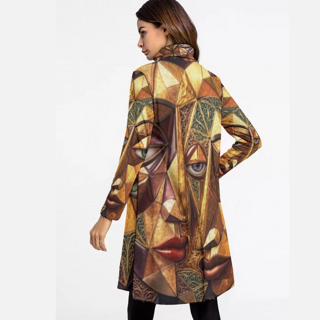 All-Over Print Women's High Neck Dress With Long Sleeve