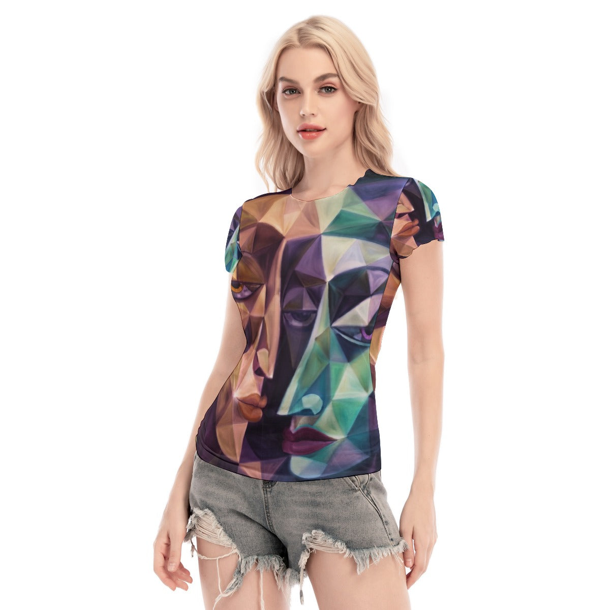 All-Over Print Women's Short Sleeve Mesh Blouse
