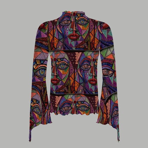 All-Over Print Big Bell Sleeve See-Through Women'S Dress