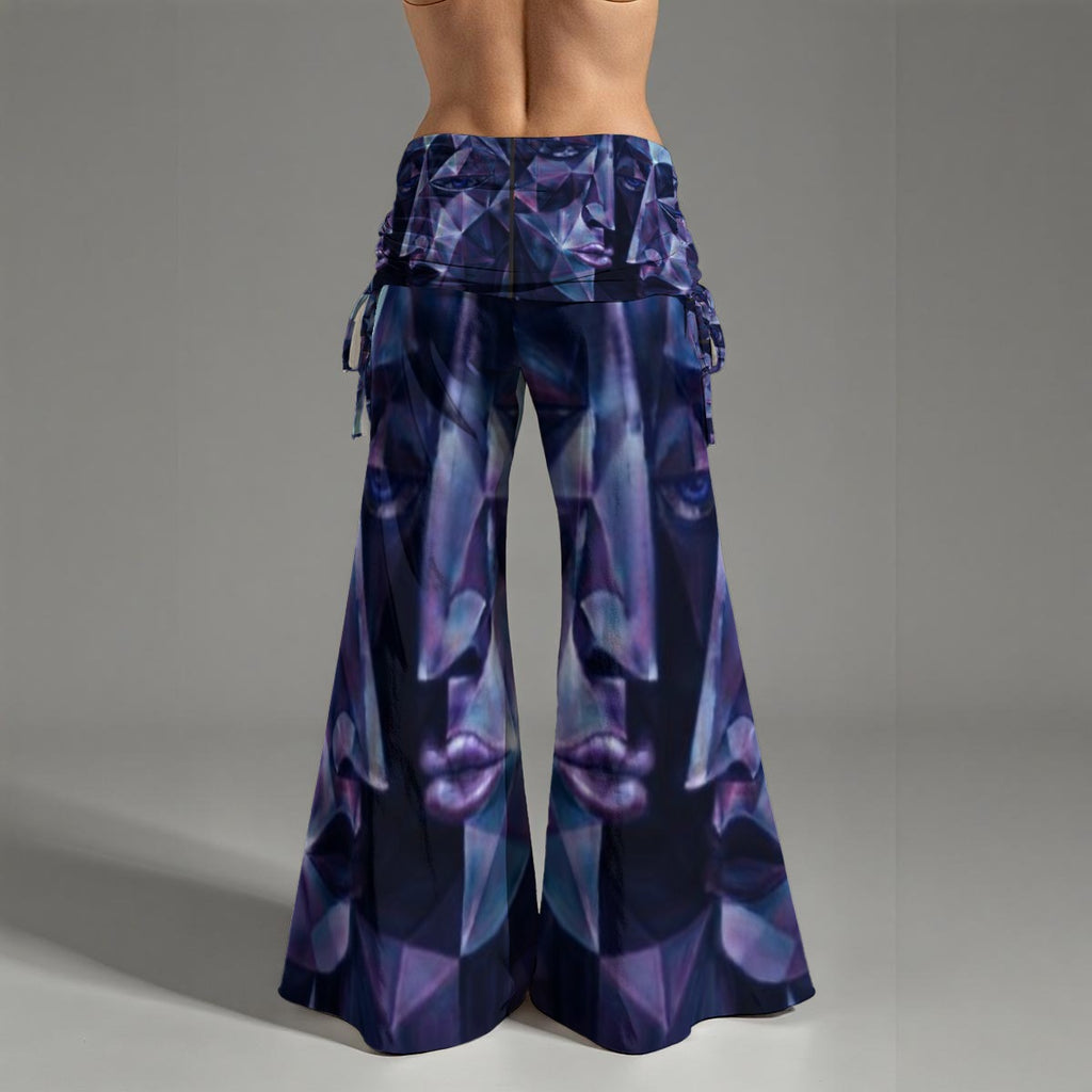 Pantaloni da donna a vita alta e gamba larga con stampa all-over