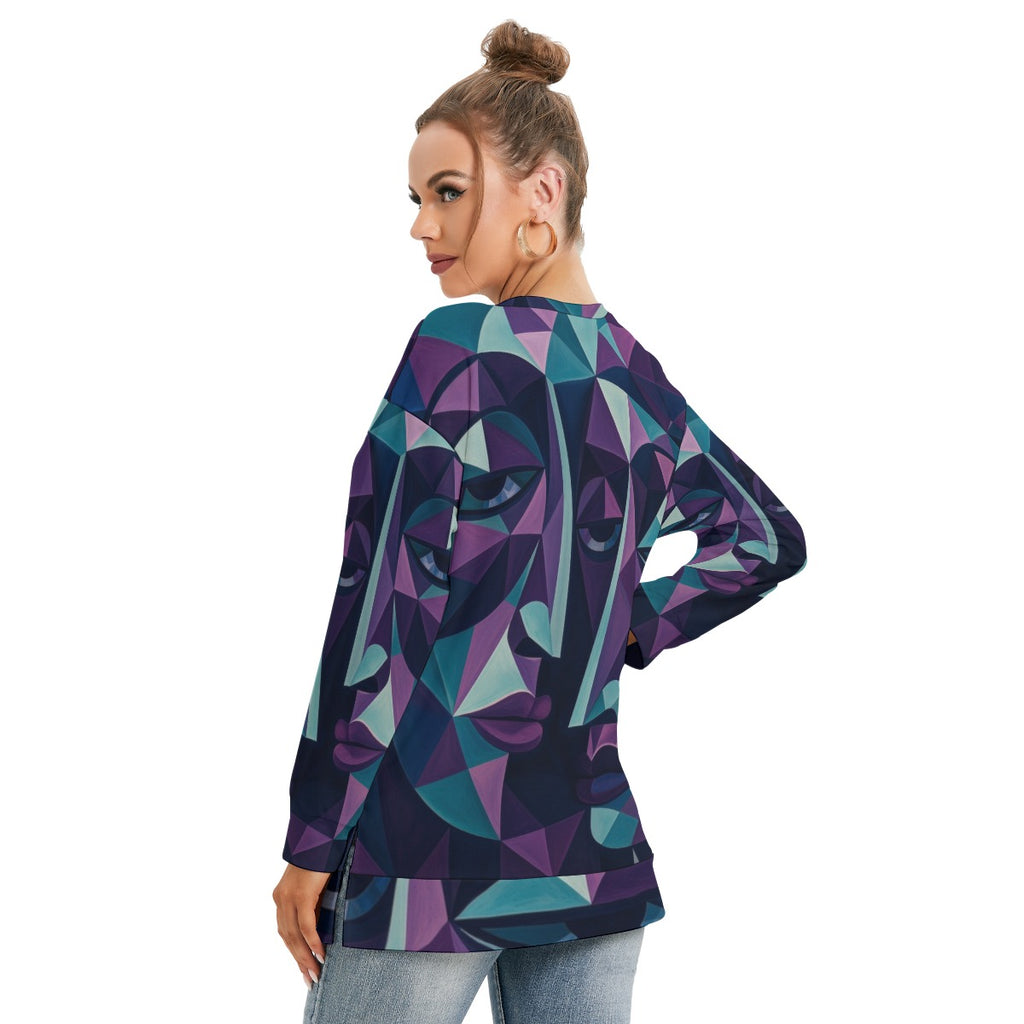 All-Over Print Women's Side Split O-neck Sweatshirt