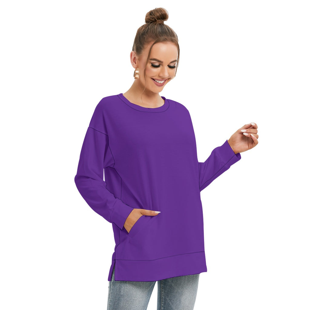 All-Over Print Women's Side Split O-neck Sweatshirt