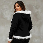 All-Over Print Women's Faux Fur Trim Hooded Jacket | Velvet
