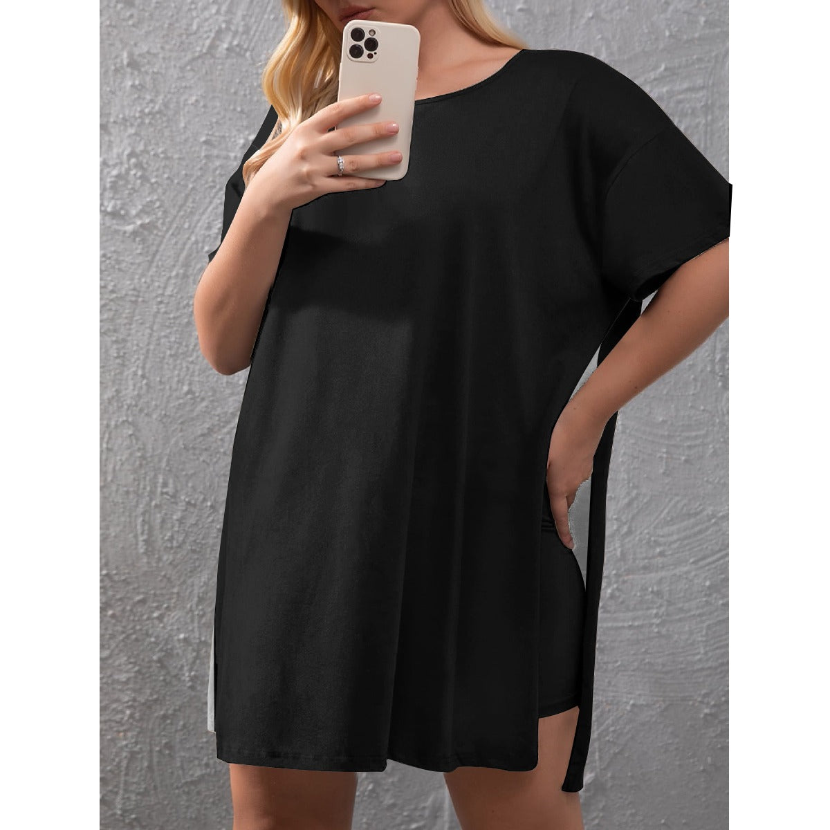 All-Over Print Women's Drop-Shoulder T-Shirt with Side Split and Shorts (Plus Size)