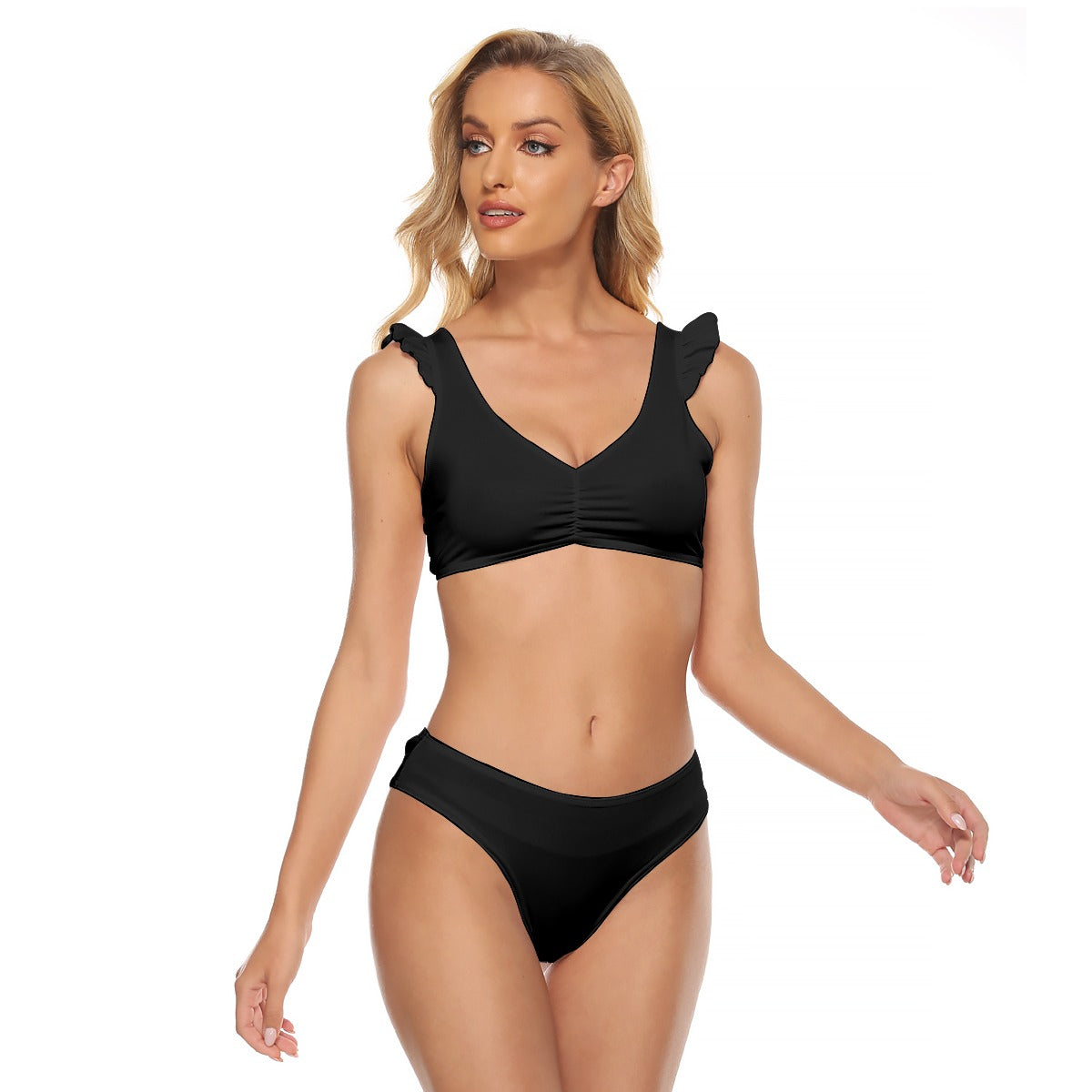 All-Over Print Women's Bikini Swimsuit With Ruffle Cuff Bra