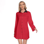 All-Over Print Women's Lapel Shirt Dress With Long Sleeve